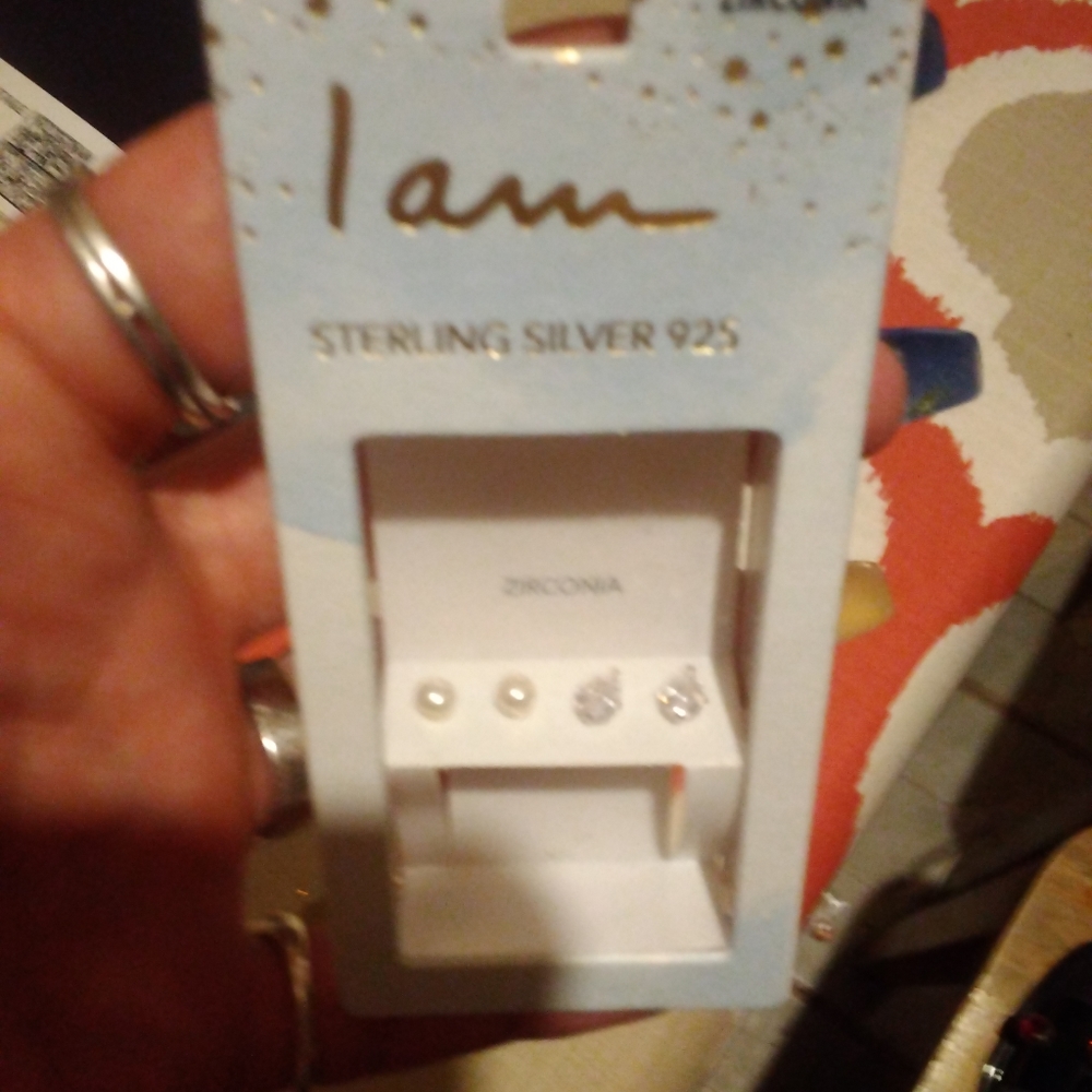 Real sterling silver earrings perl stud and one cubic zirconia stud